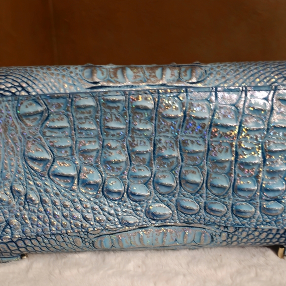 Iridescent Blue Crocodile-Embossed Backpack - Picture 2 of 11